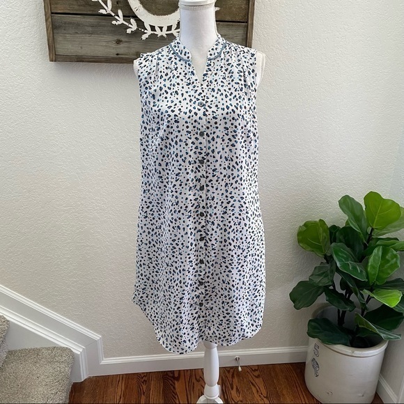 Cabi Camilla 5233 Animal Print Button Down White Dress Size M